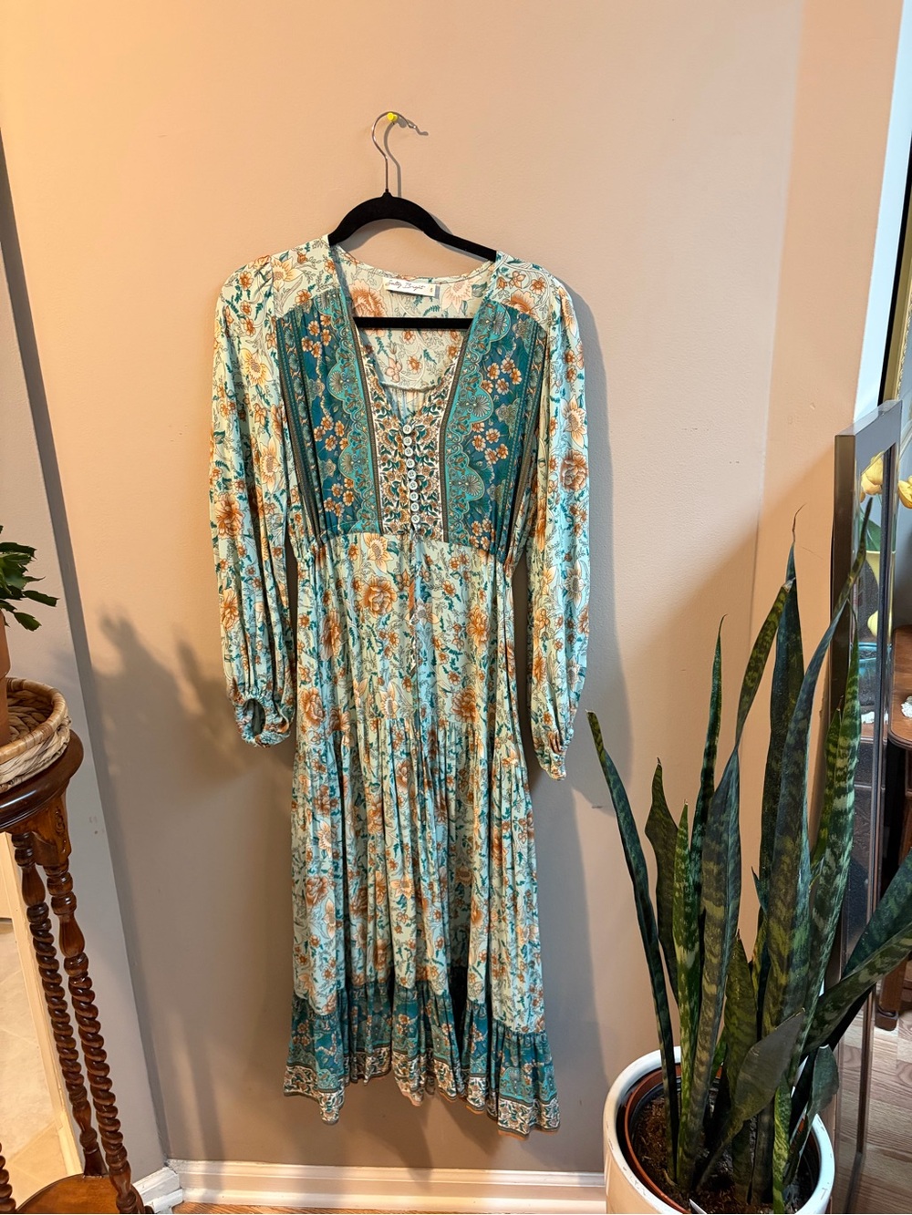 Floral Teal and Tan Women's Dress
#0065